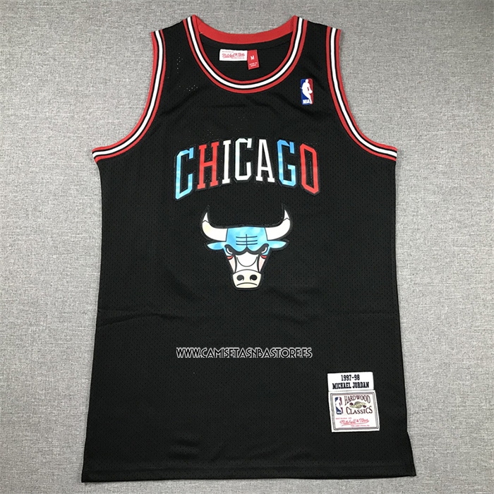 Michael Jordan NO 23 Camiseta Chicago Bulls Mitchell & Ness 1997-98 Negro2